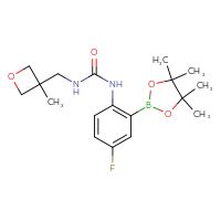 Chemical structure of 1-[4-fluoro-2-(4,4,5,5-tetramethyl-1,3,2-dioxaborolan-2-yl)phenyl]-3-[(3-methyloxetan-3-yl)methyl]urea - CSSB21245995471
