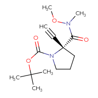 Chemical structure of tert-butyl (2R)-2-ethynyl-2-[methoxy(methyl)carbamoyl]pyrrolidine-1-carboxylate - CSSB21151592830