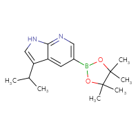 Chemical structure of 3-(propan-2-yl)-5-(4,4,5,5-tetramethyl-1,3,2-dioxaborolan-2-yl)-1H-pyrrolo[2,3-b]pyridine - CSSB00010137131