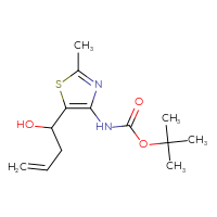 Chemical structure of tert-butyl N-[5-(1-hydroxybut-3-en-1-yl)-2-methyl-1,3-thiazol-4-yl]carbamate - CSSB20710388154