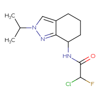 Chemical structure of 2-chloro-2-fluoro-N-[2-(propan-2-yl)-4,5,6,7-tetrahydro-2H-indazol-7-yl]acetamide - CSSB21332117910