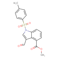 Chemical structure of methyl 3-formyl-1-(4-methylbenzenesulfonyl)-1H-indole-4-carboxylate - CSSB21332129483