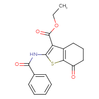 Chemical structure of ethyl 2-benzamido-7-oxo-4,5,6,7-tetrahydro-1-benzothiophene-3-carboxylate - CSSB00132388196