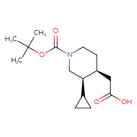 Chemical structure of 2-[(3R,4S)-1-[(tert-butoxy)carbonyl]-3-cyclopropylpiperidin-4-yl]acetic acid - CSSB02495338702