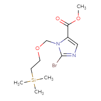 Chemical structure of methyl 2-bromo-1-{[2-(trimethylsilyl)ethoxy]methyl}-1H-imidazole-5-carboxylate - CSSB20895629401