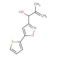Chemical structure of 2-methyl-1-[5-(thiophen-2-yl)-1,2-oxazol-3-yl]prop-2-en-1-ol - CSSB21246453267