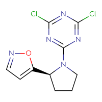 Chemical structure of 2,4-dichloro-6-[(2S)-2-(1,2-oxazol-5-yl)pyrrolidin-1-yl]-1,3,5-triazine - CSSB20903677373