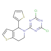 Chemical structure of 2,4-dichloro-6-[4-(thiophen-2-yl)-4H,5H,6H,7H-thieno[3,2-c]pyridin-5-yl]-1,3,5-triazine - CSSB21332075179