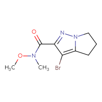 Chemical structure of 3-bromo-N-methoxy-N-methyl-4H,5H,6H-pyrrolo[1,2-b]pyrazole-2-carboxamide - CSSB01992572935