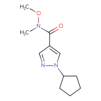 Chemical structure of 1-cyclopentyl-N-methoxy-N-methyl-1H-pyrazole-4-carboxamide - CSSB00990269758