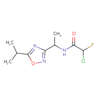Chemical structure of 2-chloro-2-fluoro-N-{1-[5-(propan-2-yl)-1,2,4-oxadiazol-3-yl]ethyl}acetamide - CSSB21332056089
