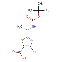 Chemical structure of 2-(1-{[(tert-butoxy)carbonyl]amino}ethyl)-4-methyl-1,3-thiazole-5-carboxylic acid - CSSB00116210365
