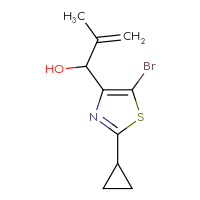 Chemical structure of 1-(5-bromo-2-cyclopropyl-1,3-thiazol-4-yl)-2-methylprop-2-en-1-ol - CSSB20647517197