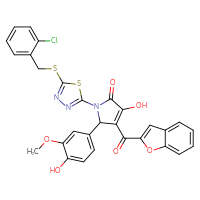 Chemical structure of 4-(1-benzofuran-2-carbonyl)-1-(5-{[(2-chlorophenyl)methyl]sulfanyl}-1,3,4-thiadiazol-2-yl)-3-hydroxy-5-(4-hydroxy-3-methoxyphenyl)-2,5-dihydro-1H-pyrrol-2-one - CSSB00121727043