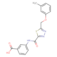 Chemical structure of 3-{5-[(3-methylphenoxy)methyl]-1,3,4-thiadiazole-2-amido}benzoic acid - CSSB00020596333