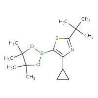 Chemical structure of 2-tert-butyl-4-cyclopropyl-5-(4,4,5,5-tetramethyl-1,3,2-dioxaborolan-2-yl)-1,3-thiazole - CSSB00010115345