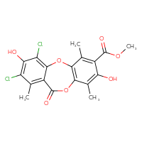 Chemical structure of methyl 13,15-dichloro-6,14-dihydroxy-4,7,12-trimethyl-10-oxo-2,9-dioxatricyclo[9.4.0.0³,⁸]pentadeca-1(15),3(8),4,6,11,13-hexaene-5-carboxylate - CSSB00025762855