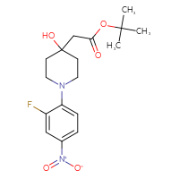 Chemical structure of tert-butyl 2-[1-(2-fluoro-4-nitrophenyl)-4-hydroxypiperidin-4-yl]acetate - CSSB21239112722