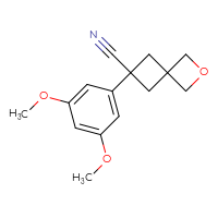 Chemical structure of 6-(3,5-dimethoxyphenyl)-2-oxaspiro[3.3]heptane-6-carbonitrile - CSSB02539554909