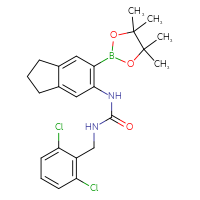 Chemical structure of 1-[(2,6-dichlorophenyl)methyl]-3-[6-(4,4,5,5-tetramethyl-1,3,2-dioxaborolan-2-yl)-2,3-dihydro-1H-inden-5-yl]urea - CSSB21332114765