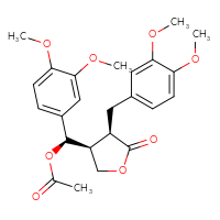 Chemical structure of (R)-(3,4-dimethoxyphenyl)[(3S,4R)-4-[(3,4-dimethoxyphenyl)methyl]-5-oxooxolan-3-yl]methyl acetate - CSSB00137410235