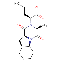 Chemical structure of (2S)-2-[(3S,5aS,9aS,10aS)-3-methyl-1,4-dioxo-dodecahydropyrazino[1,2-a]indol-2-yl]pentanoic acid - CSSB06633789272