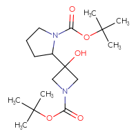 Chemical structure of tert-butyl 2-{1-[(tert-butoxy)carbonyl]-3-hydroxyazetidin-3-yl}pyrrolidine-1-carboxylate - CSSB03496569122