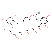 Chemical structure of (4R,8R,18R,22S,26R)-12,14,30,32-tetrahydroxy-22-(hydroxymethyl)-4,8,18,26-tetramethyl-3,7,17,21,25-pentaoxatricyclo[26.4.0.0¹⁰,¹⁵]dotriaconta-1(32),10,12,14,28,30-hexaene-2,6,16,20,24-pentone - CSSB03437848753