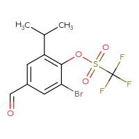 Chemical structure of 2-bromo-4-formyl-6-(propan-2-yl)phenyl trifluoromethanesulfonate - CSSB21332141309
