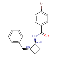 Chemical structure of rac-N-[(1R,2R)-2-benzylcyclobutyl]-4-bromobenzamide - CSSB21432559233