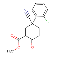 Chemical structure of methyl 5-(2-chlorophenyl)-5-cyano-2-oxocyclohexane-1-carboxylate - CSSB02531768845