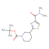 Chemical structure of tert-butyl 3-[4-(dimethylcarbamoyl)-1,3-thiazol-2-yl]piperidine-1-carboxylate - CSSB01150687452