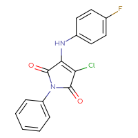 Chemical structure of 3-chloro-4-[(4-fluorophenyl)amino]-1-phenyl-2,5-dihydro-1H-pyrrole-2,5-dione - CSSB00121729525