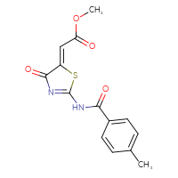 Chemical structure of methyl 2-[(5Z)-2-(4-methylbenzamido)-4-oxo-4,5-dihydro-1,3-thiazol-5-ylidene]acetate - CSSB00132508072