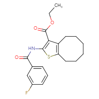 Chemical structure of ethyl 2-(3-fluorobenzamido)-4H,5H,6H,7H,8H,9H-cycloocta[b]thiophene-3-carboxylate - CSSB00121678659