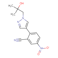 Chemical structure of 2-[1-(2-hydroxy-2-methylpropyl)-1H-pyrazol-4-yl]-5-nitrobenzonitrile - CSSB21531616886