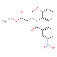 Chemical structure of ethyl 2-[4-(3-nitrobenzoyl)-3,4-dihydro-2H-1,4-benzoxazin-3-yl]acetate - CSSB00025736507