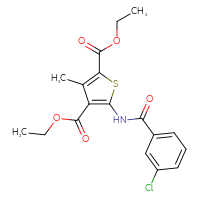 Chemical structure of 2,4-diethyl 5-(3-chlorobenzamido)-3-methylthiophene-2,4-dicarboxylate - CSSB00106748847