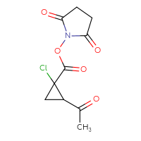 Chemical structure of 2,5-dioxopyrrolidin-1-yl 2-acetyl-1-chlorocyclopropane-1-carboxylate - CSSB20270437660