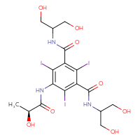Chemical structure of N1,N3-bis(1,3-dihydroxypropan-2-yl)-5-[(2S)-2-hydroxypropanamido]-2,4,6-triiodobenzene-1,3-dicarboxamide - CSSB00000053749
