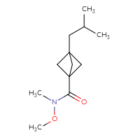 Chemical structure of N-methoxy-N-methyl-3-(2-methylpropyl)bicyclo[1.1.1]pentane-1-carboxamide - CSSB05359554872