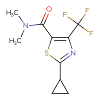 Chemical structure of 2-cyclopropyl-N,N-dimethyl-4-(trifluoromethyl)-1,3-thiazole-5-carboxamide - CSSB21043402861