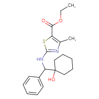 Chemical structure of ethyl 2-{[(1-hydroxycyclohexyl)(phenyl)methyl]amino}-4-methyl-1,3-thiazole-5-carboxylate - CSSB21531615164