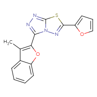 Chemical structure of 6-(furan-2-yl)-3-(3-methyl-1-benzofuran-2-yl)-[1,2,4]triazolo[3,4-b][1,3,4]thiadiazole - CSSB00121595663