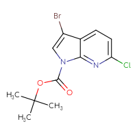 Chemical structure of tert-butyl 3-bromo-6-chloro-1H-pyrrolo[2,3-b]pyridine-1-carboxylate - CSSB14880539453