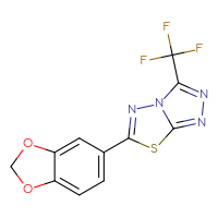 Chemical structure of 6-(2H-1,3-benzodioxol-5-yl)-3-(trifluoromethyl)-[1,2,4]triazolo[3,4-b][1,3,4]thiadiazole - CSSB00121637686