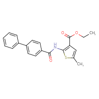 Chemical structure of ethyl 2-{[1,1'-biphenyl]-4-amido}-5-methylthiophene-3-carboxylate - CSSB00121732565