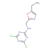 Chemical structure of 4,6-dichloro-N-[(5-ethyl-1,3-oxazol-2-yl)methyl]-1,3,5-triazin-2-amine - CSSB00007356309