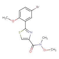 Chemical structure of 2-(5-bromo-2-methoxyphenyl)-N-methoxy-N-methyl-1,3-thiazole-4-carboxamide - CSSB02043528142