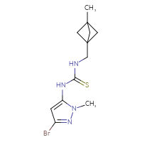 Chemical structure of 1-(3-bromo-1-methyl-1H-pyrazol-5-yl)-3-({3-methylbicyclo[1.1.1]pentan-1-yl}methyl)thiourea - CSSB21432514228